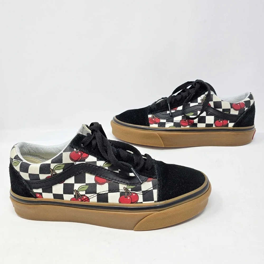 Vans Old Skool Platform Cherry Checkerboard Gum Sole Sneakers Womens 5.5 Black